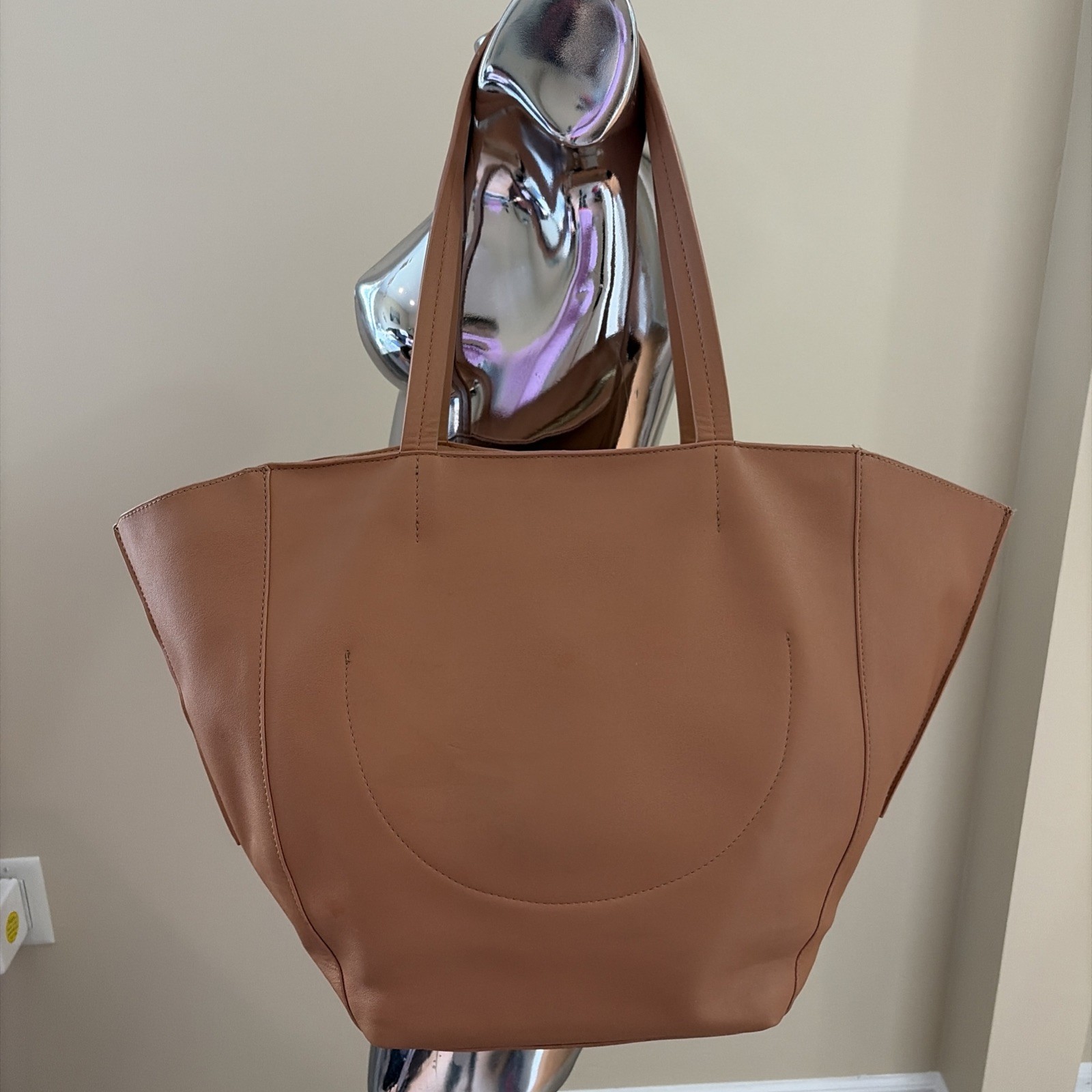 Anthropology Commuter Tote Bag Cognac Vegan Leather w/ Small Clochette Office