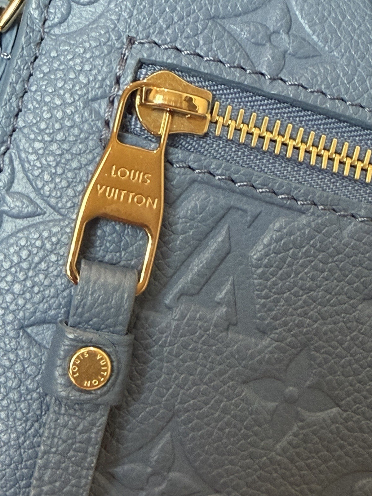 Louis Vuitton Blue Empreinte Monogram Crossbody w/ Detachable Strap, Gold