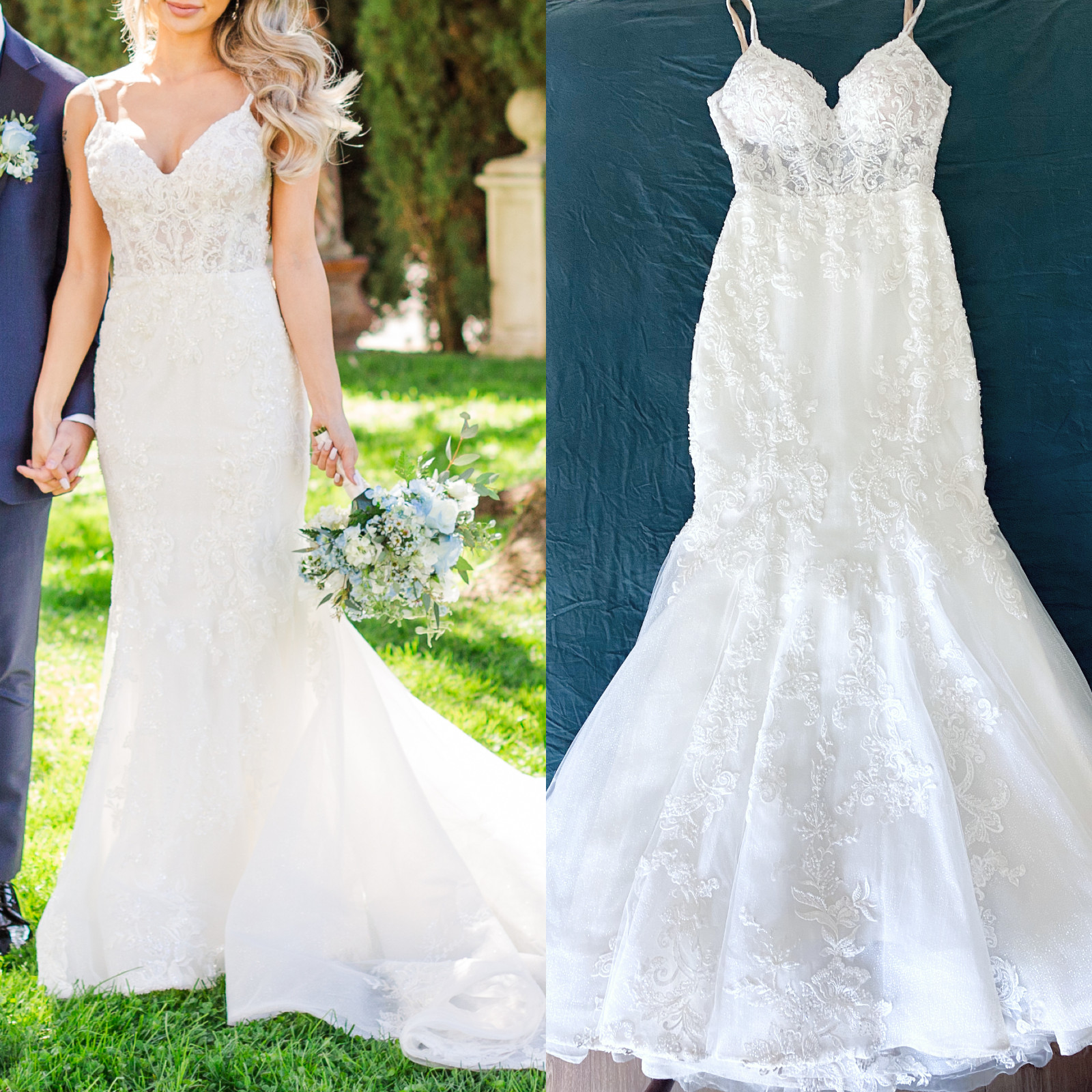 Essense of Australia D3502 Wedding Dress Ivory Lace Fit Flare Bridal Size 4 (0)