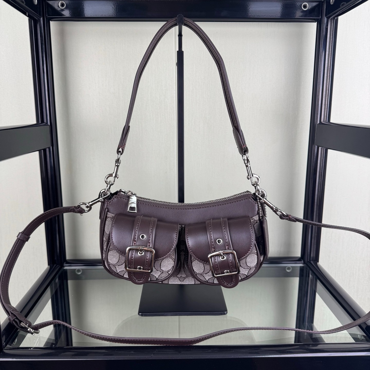 COACH CBJ00 Ashton Shoulder Bag Signature Jacquard Leather Oak/Maple Zip Outlet
