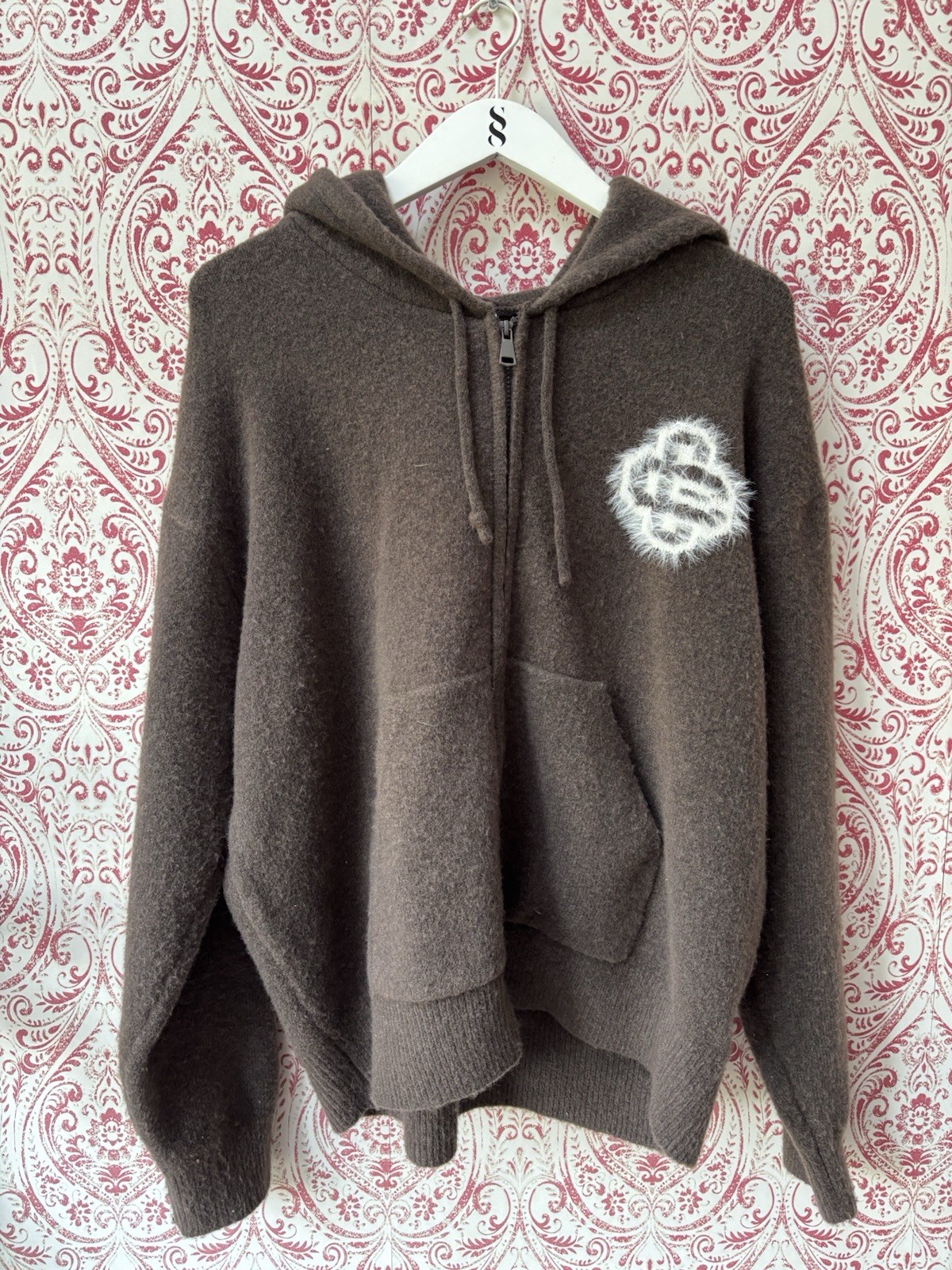 The Couture Club ‘Monogram Fluffy Emblem Zip-Through Knitted Hoodie’