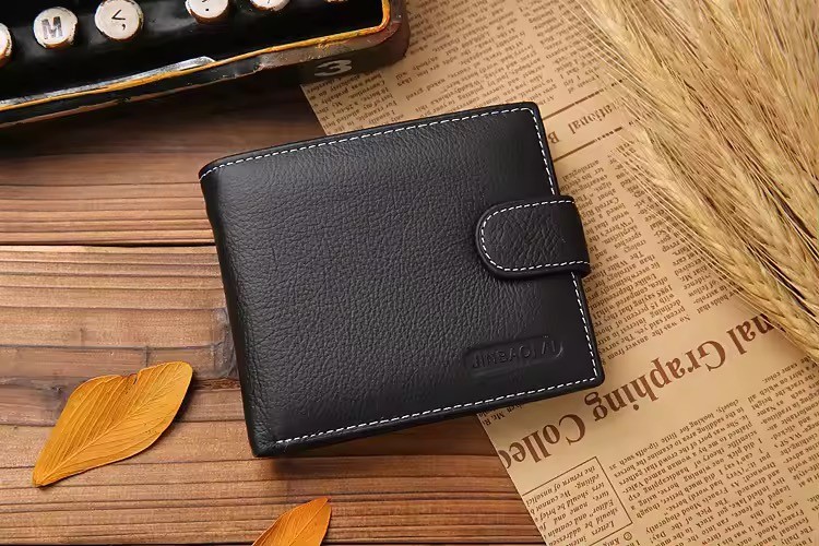 New Mens Leather Bifold Wallet Button Closure RFID Blocking Card Case/Cash