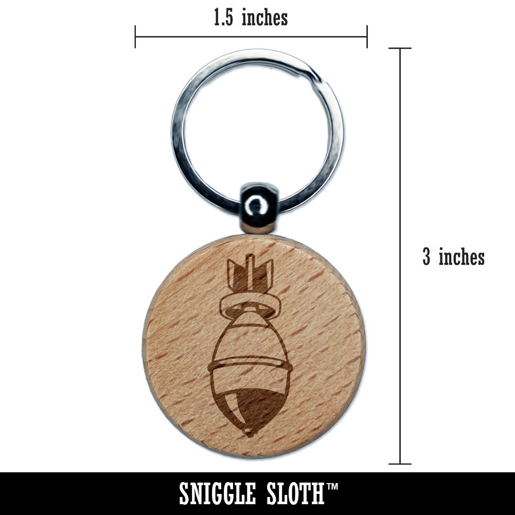 Bomb Nuke Warhead Air Strike Missile Engraved Wood Round Keychain Tag Charm