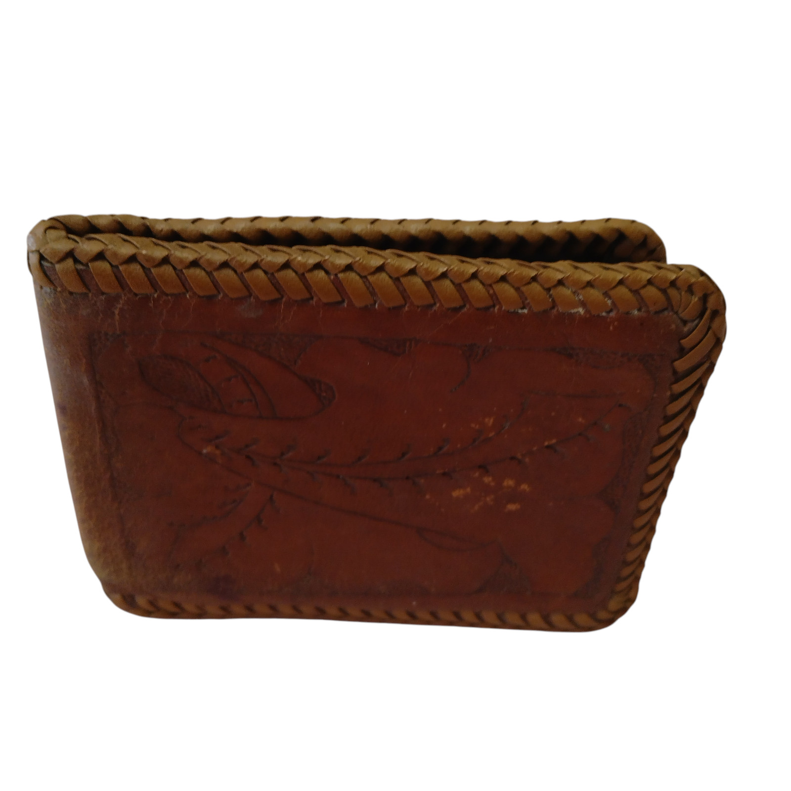 Vintage Tooled Leather Floral Bifold Wallet Brown Classic 3.5 X 4.5 Inches