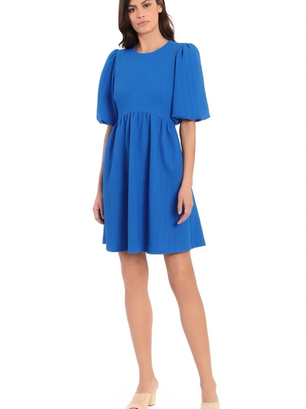 Maggy London Puff Short Sleeve Seersucker Dress w Curved Empire Waist cobalt #4