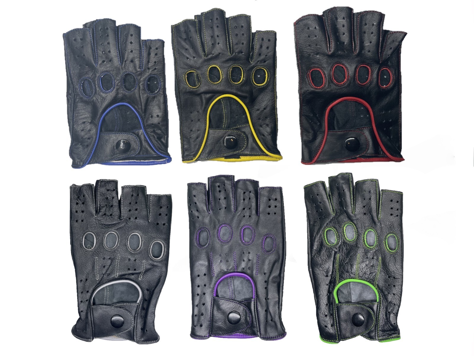 HALF FINGER MEN’S 100% GENUINE LEATHER DRIVING GLOVES REVERSE STITCH CHAUFFEUR