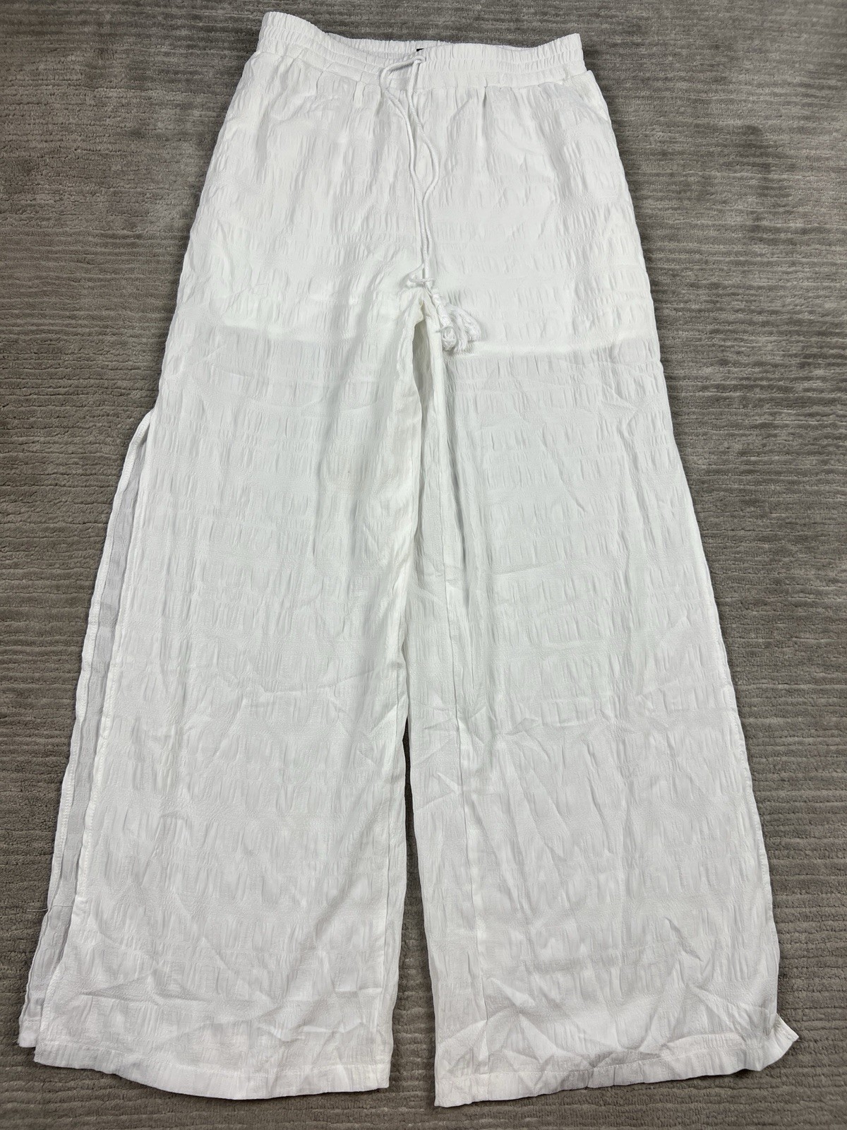 Dokotoo Womens Pants Size Large White Boho Casual Elastic Waist Wide Leg