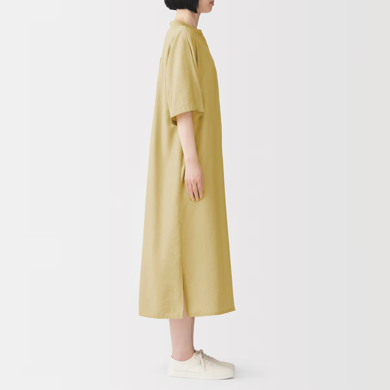 MUJI Womens Smooth 1/2 Sleeve Dress Dark Brown FedEx