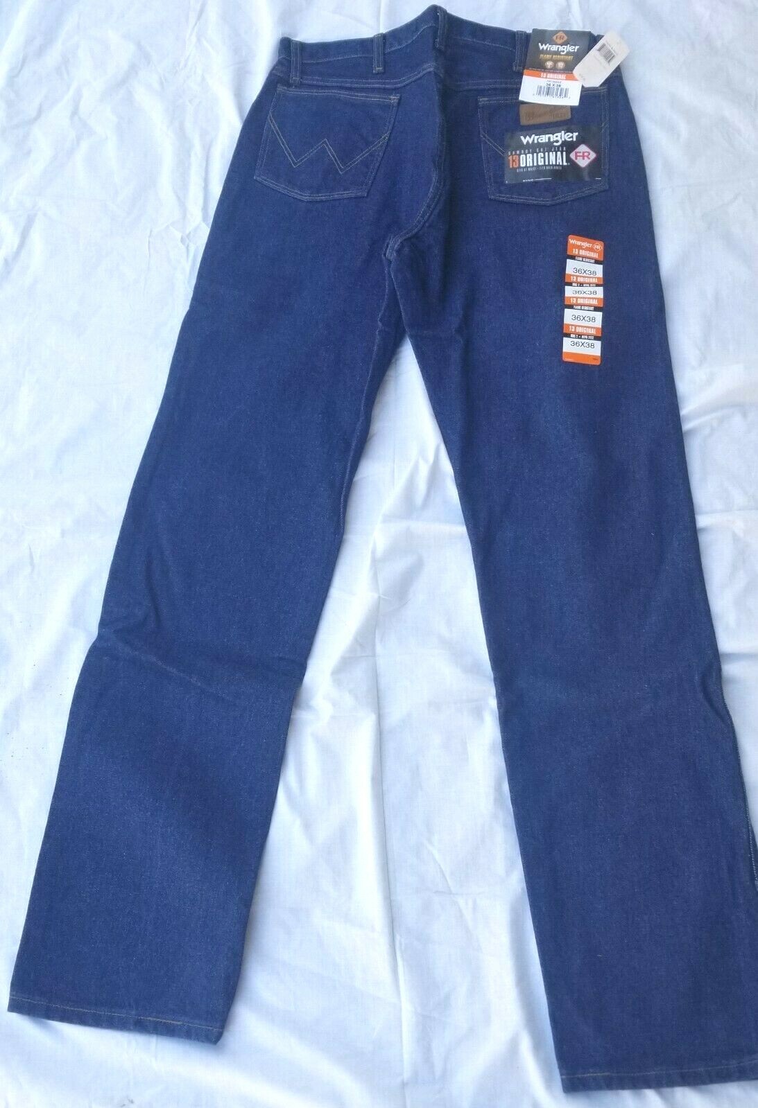 WRANGLER COWBOY CUT FLAME RESISTANT MEN’S 13 ORIGINAL BLUE DENIM JEANS 36/38