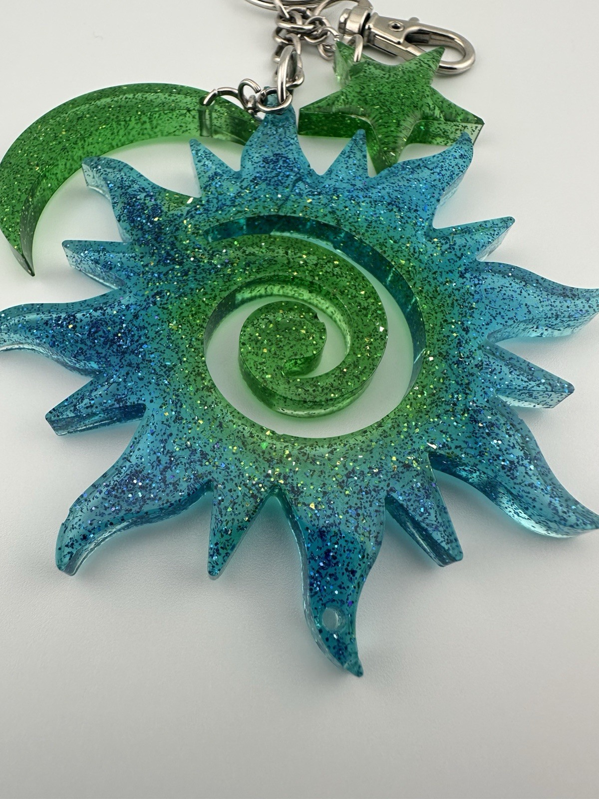 Handmade Blue Green Epoxy Resin Sun Moon Star Keychain Kawaii Bag Charm Gift