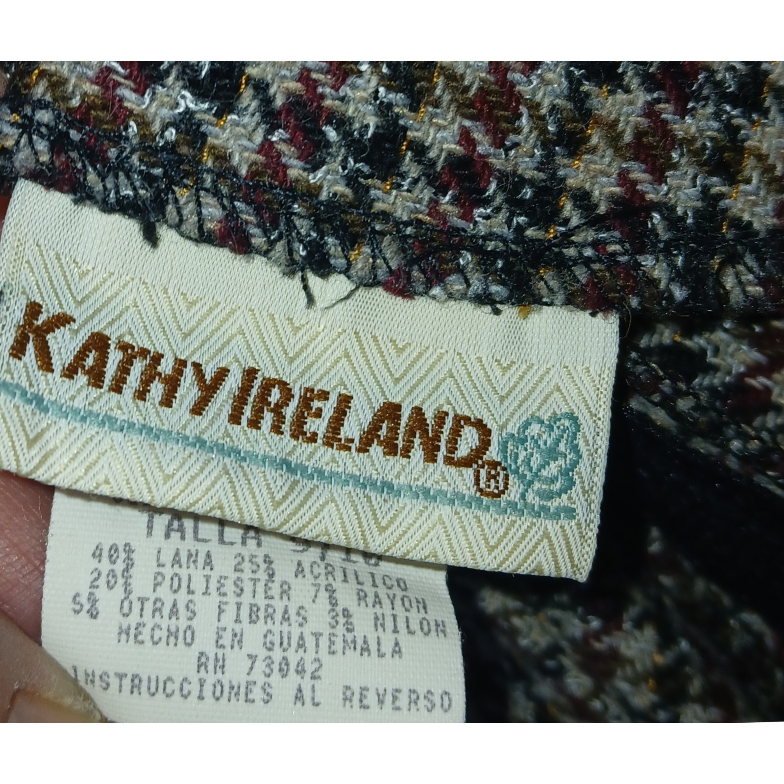 Vintage 90s Kathy Ireland Houndstooth Mini Skirt w/ Horsebit…