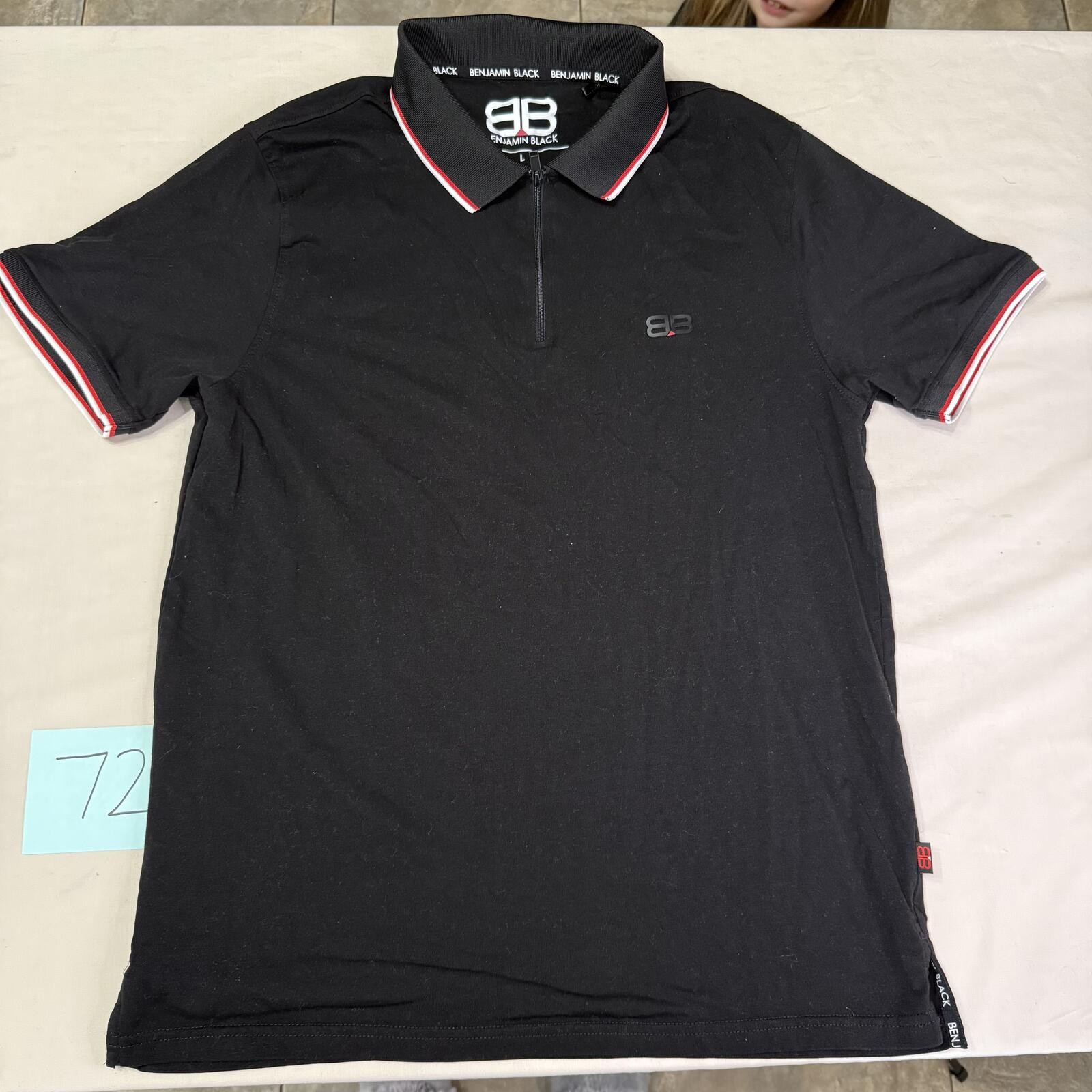 Benjamin Black Polo Shirt with Red White Trim Size L