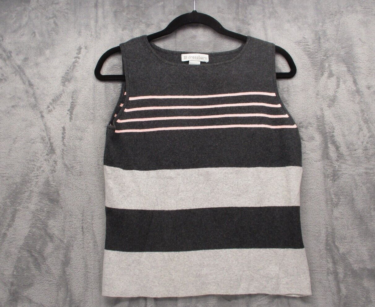 Dressbarn Sweater Vest Women’s M Tight Knit Pullover 2-Tone Gray Pink Stripes