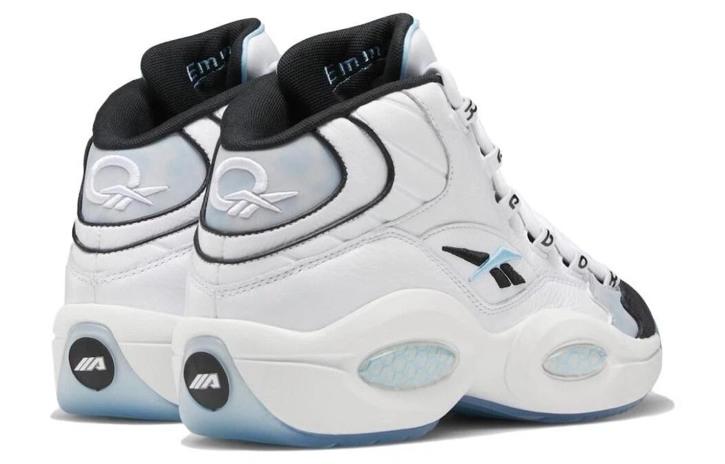 Reebok Men’s Question Mid Double Toe Basketball Shoes White Black Blue Size 12