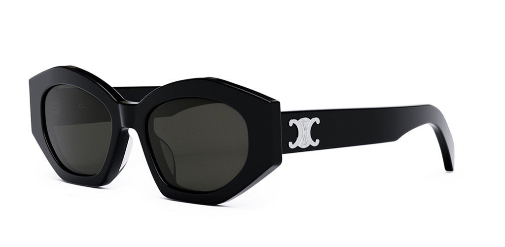 Celine CL40238U 01A Triomphe Oval Women Sunglasses Black Silver Grey AUTHENTIC