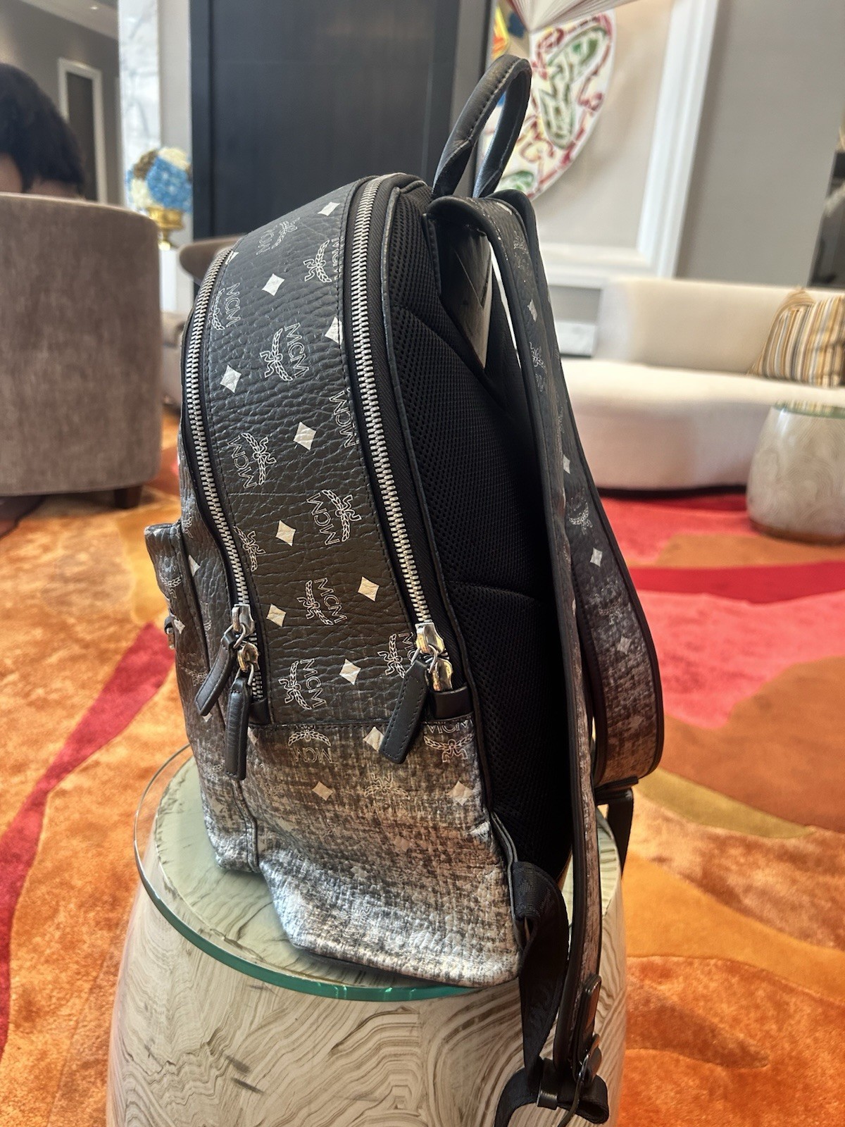 Authentic MCM Laptop Backpack Black and Silver