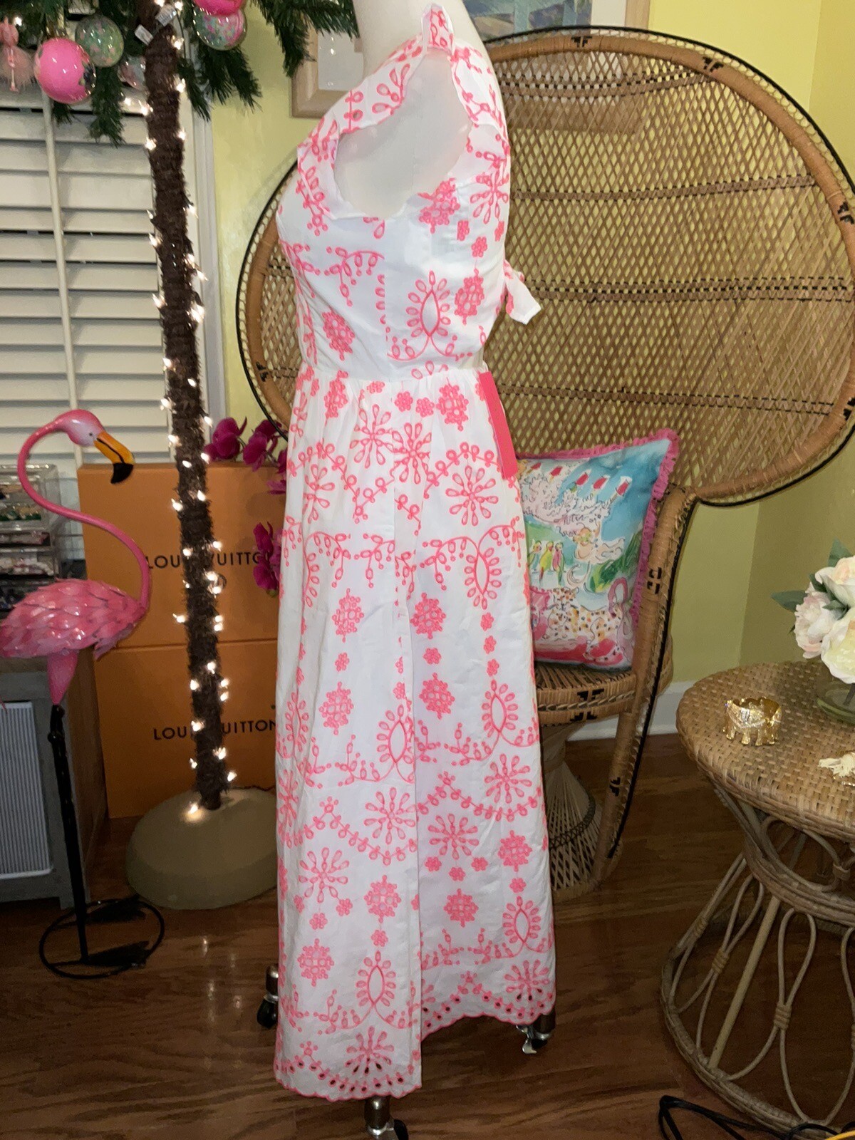 Lilly Pulitzer NWT Lillyanne Midi Dress Coral Neon Eyelet $298 Size 0,4,8,10