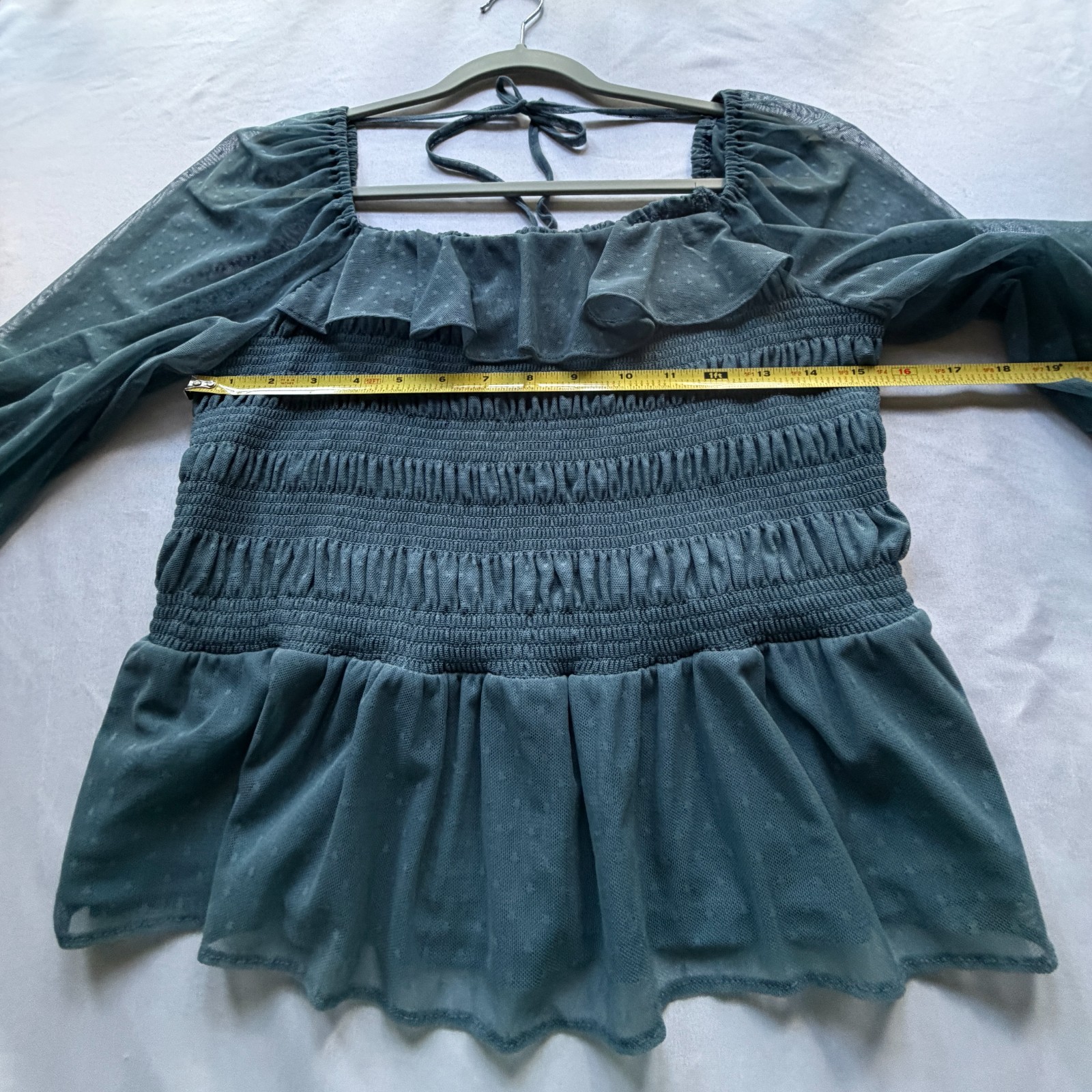 NWOT LC Lauren Conrad BOHO Green BOHO Peasant Smock Ruffle Top Lined Blouse L