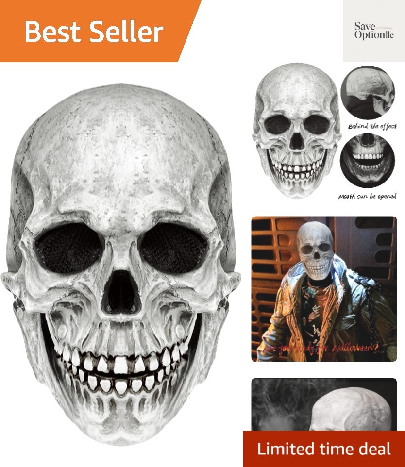 Realistic Full Head Skull Mask with Movable Jaw for Halloween Cosplay, Creepy…
