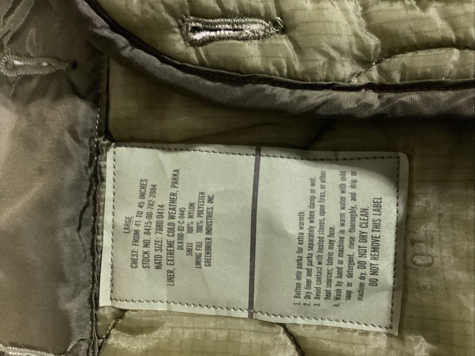 *military parka liner large