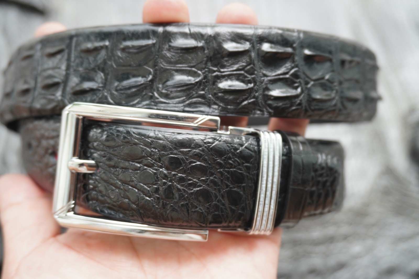 W 1.5 inch – Black Genuine CROCODILE Hornback LEATHER Skin Men’s Belt #E56