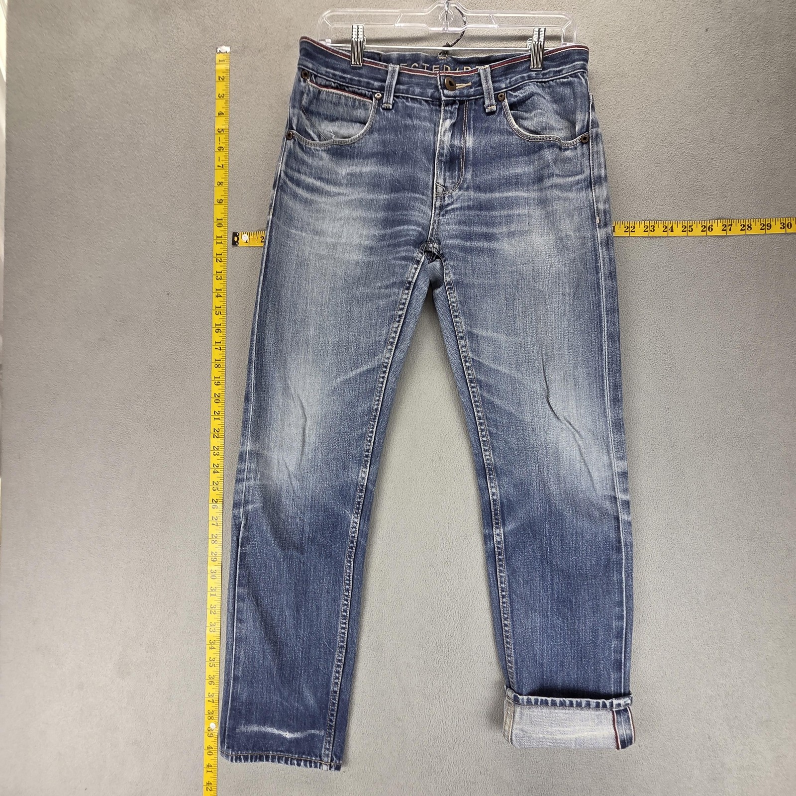 Selvedge Jeans Mens Blue Med Wash Whiskers Honeycomb Selected Denim Fits 30×30