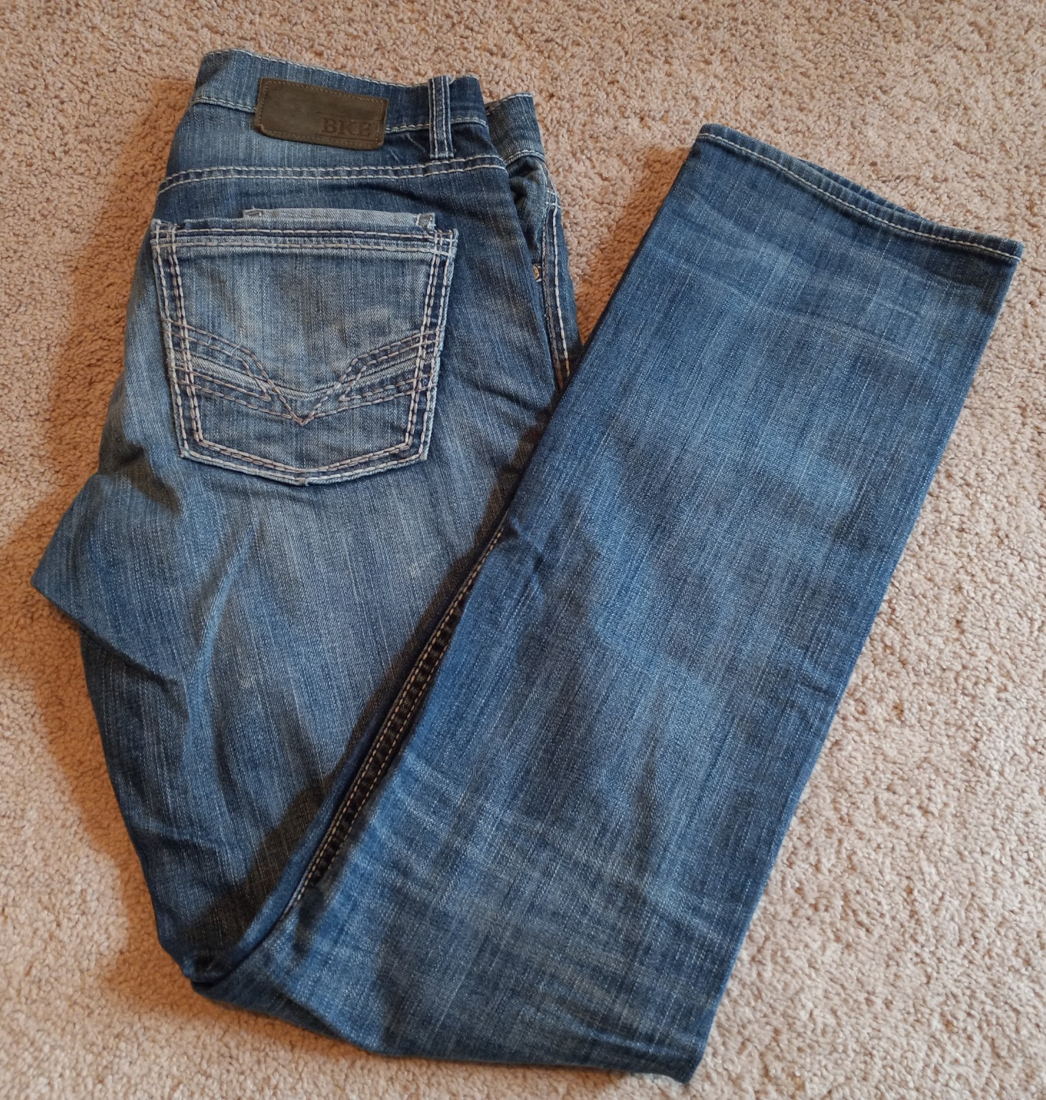 BKE Buckle BLUE Jeans Men 31L Jake Straight Leg Stretch Western Thick Stitch