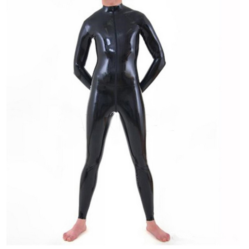 Men Latex Catsuit Front Zipper Handmade Bodysuit Rubber Jumpsuit Club Wear