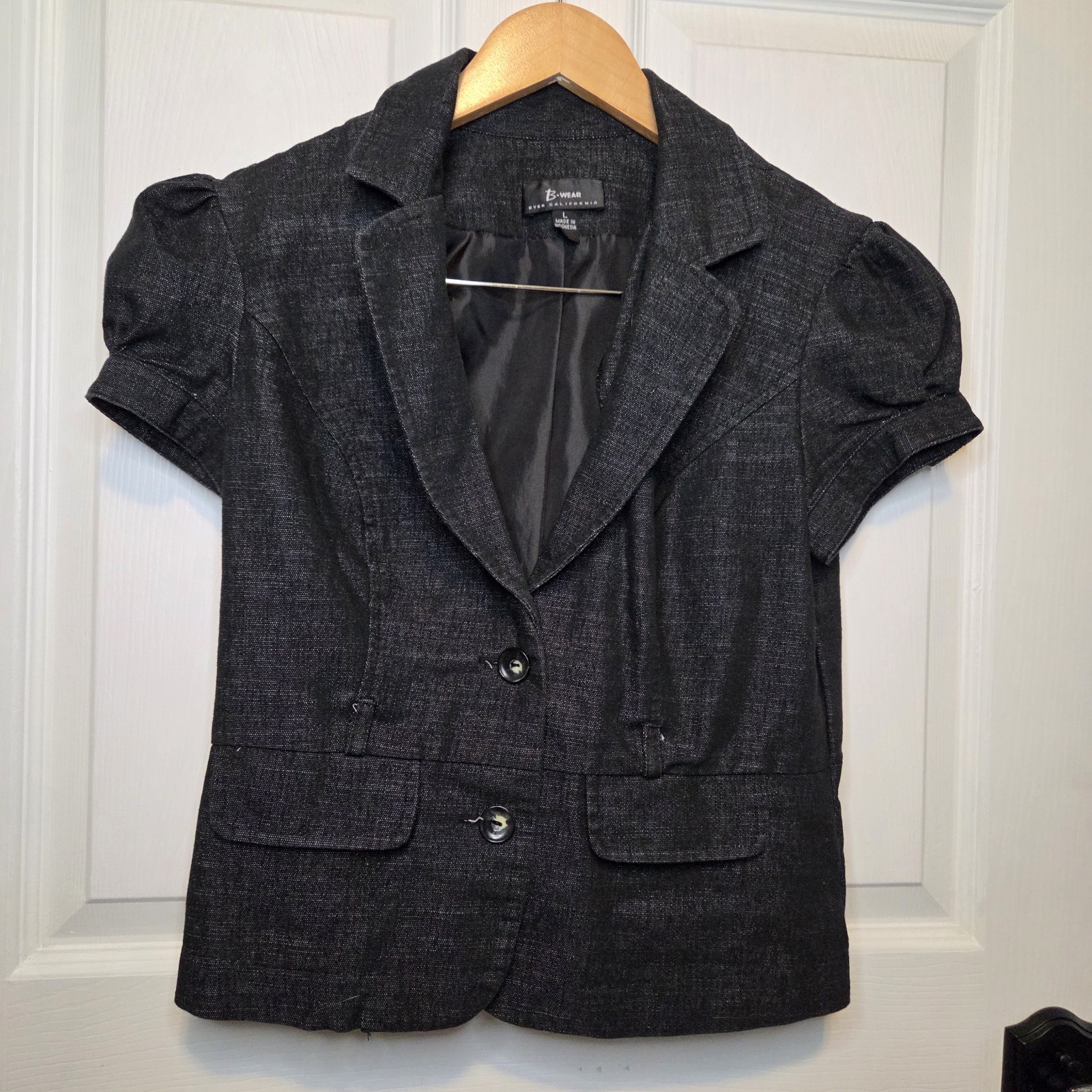 Vtg B Wear Puff Sleeve Blazer Dark Gray Corpcore Y2K L Office Siren City Preppy