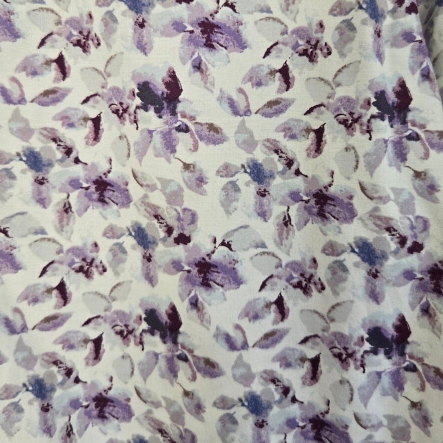 Stafford White Button Down Shirt Purple Blue Watercolor Floral Print Stretch S