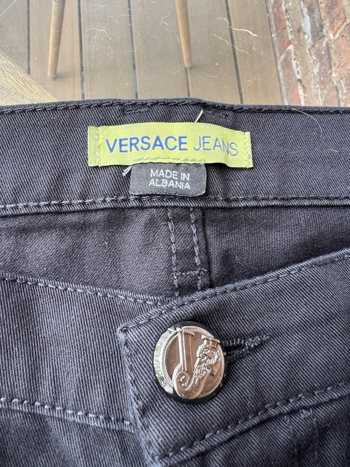 Versace Couture Jeans Negro León Mens 36 X 30 Black Denim Pants Made In Albania