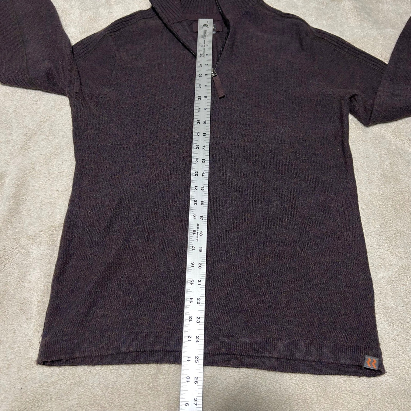Royal Robbins Sweater Mens M Brown Purple Wool Blend Quarter Zip Ribbed Pullover