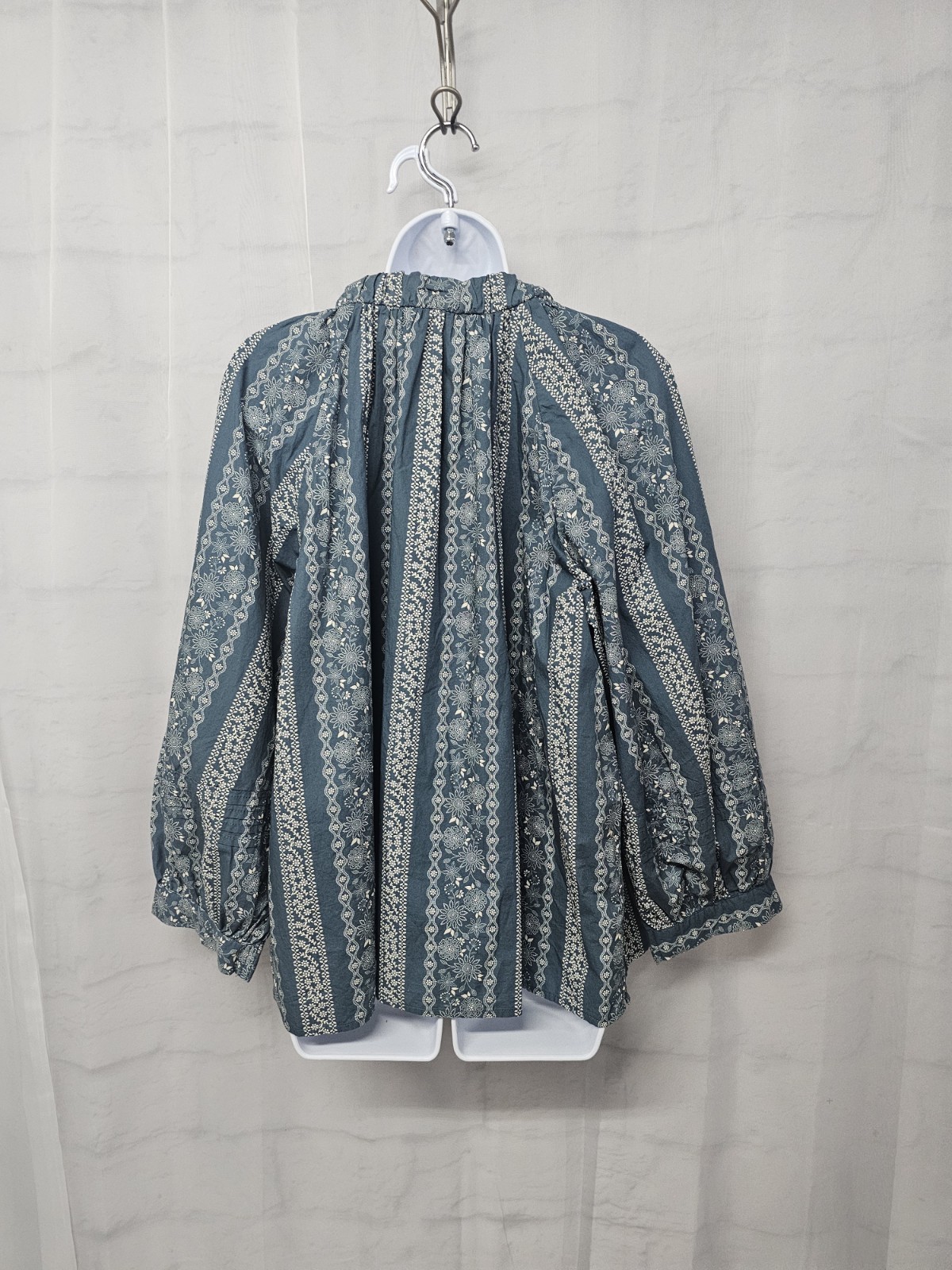 A.N.A. Blouse Blue White Floral Peasant Festival Cottage Boho 2XL
