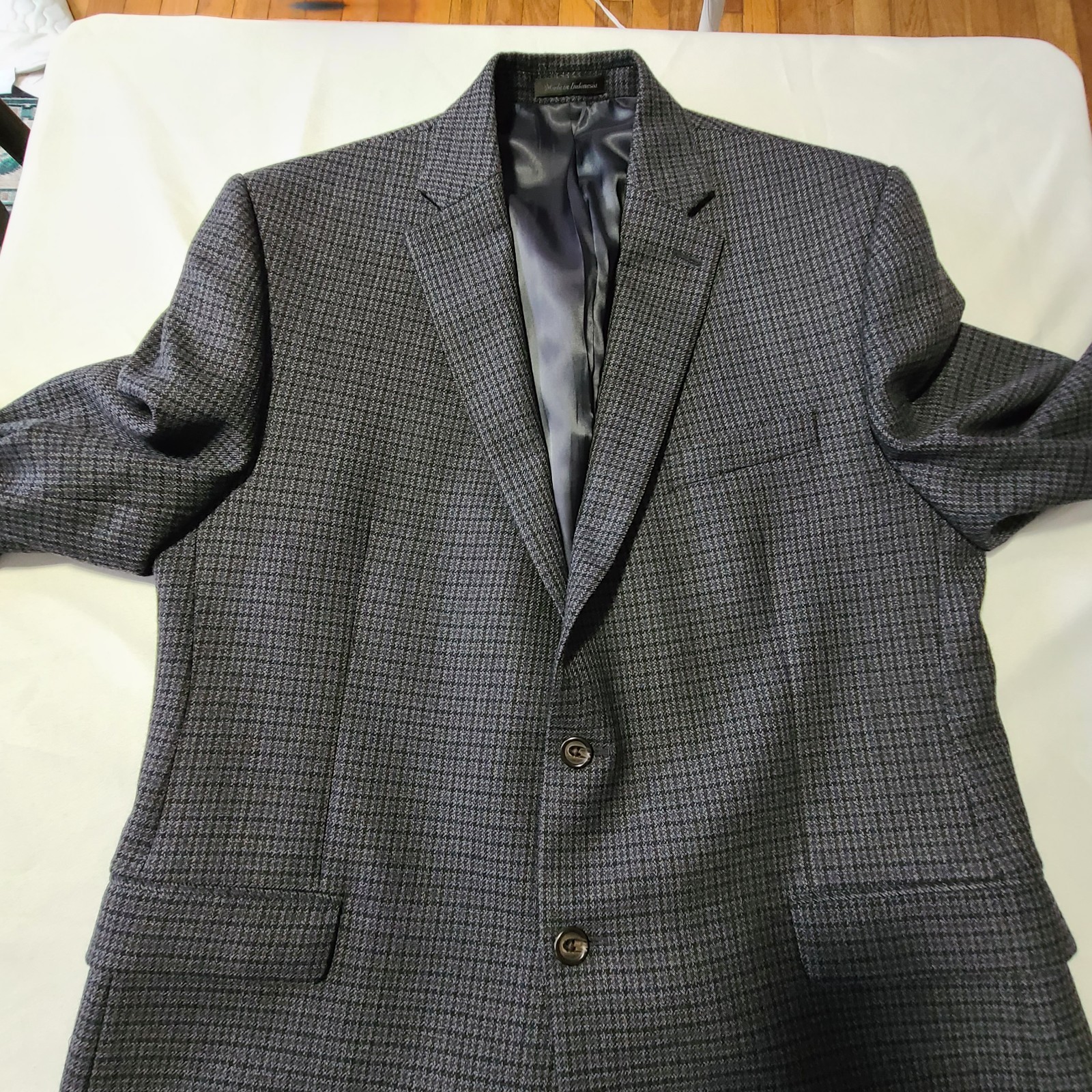 Mens Lauren Ralph Lauren Houndstooth Two Button Blazer 44R Gray 100% Wool