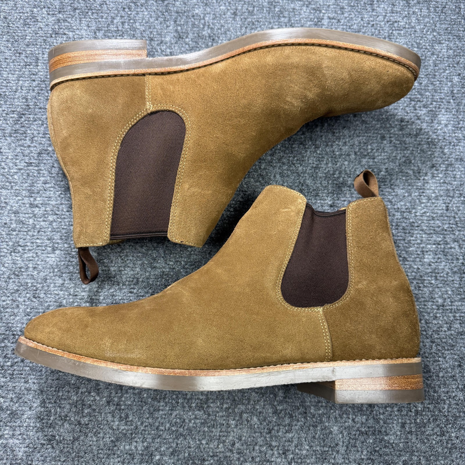 J.Crew Chelsea Boots Mens 12 Brown Suede Elastic Gore Pull Tabs BA032
