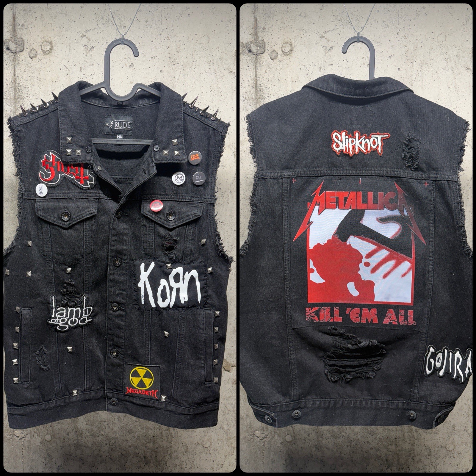 New custom Metallica studded metal battle vest. Korn, Slipknot!