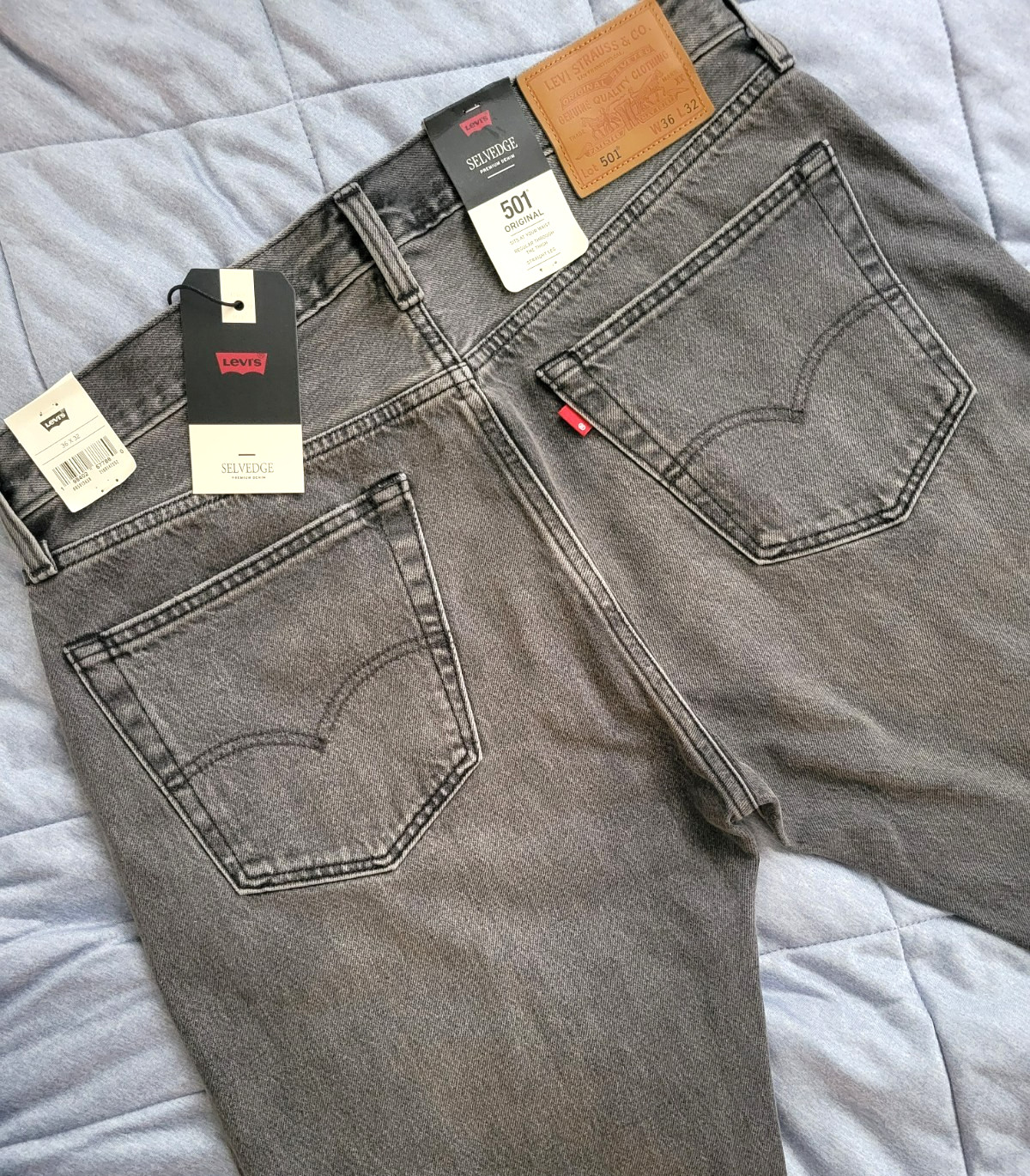Levi’s 501 Selvedge Men’s Premium Straight Fit Jeans 36×32 Black Ash 005013658