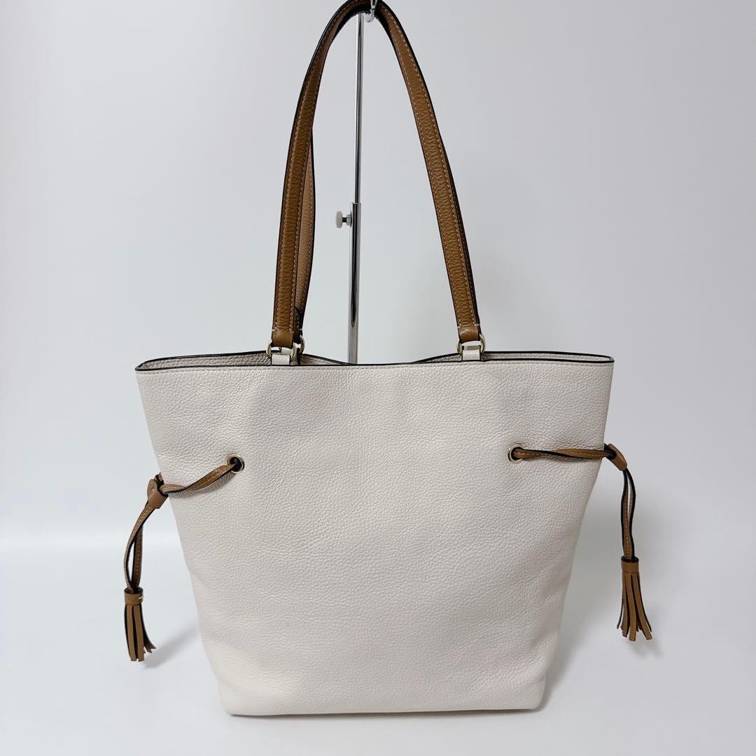 COACH Andy CA165 White Leather Tote Shoulder Bag Carriage Logo Tassel Auth
