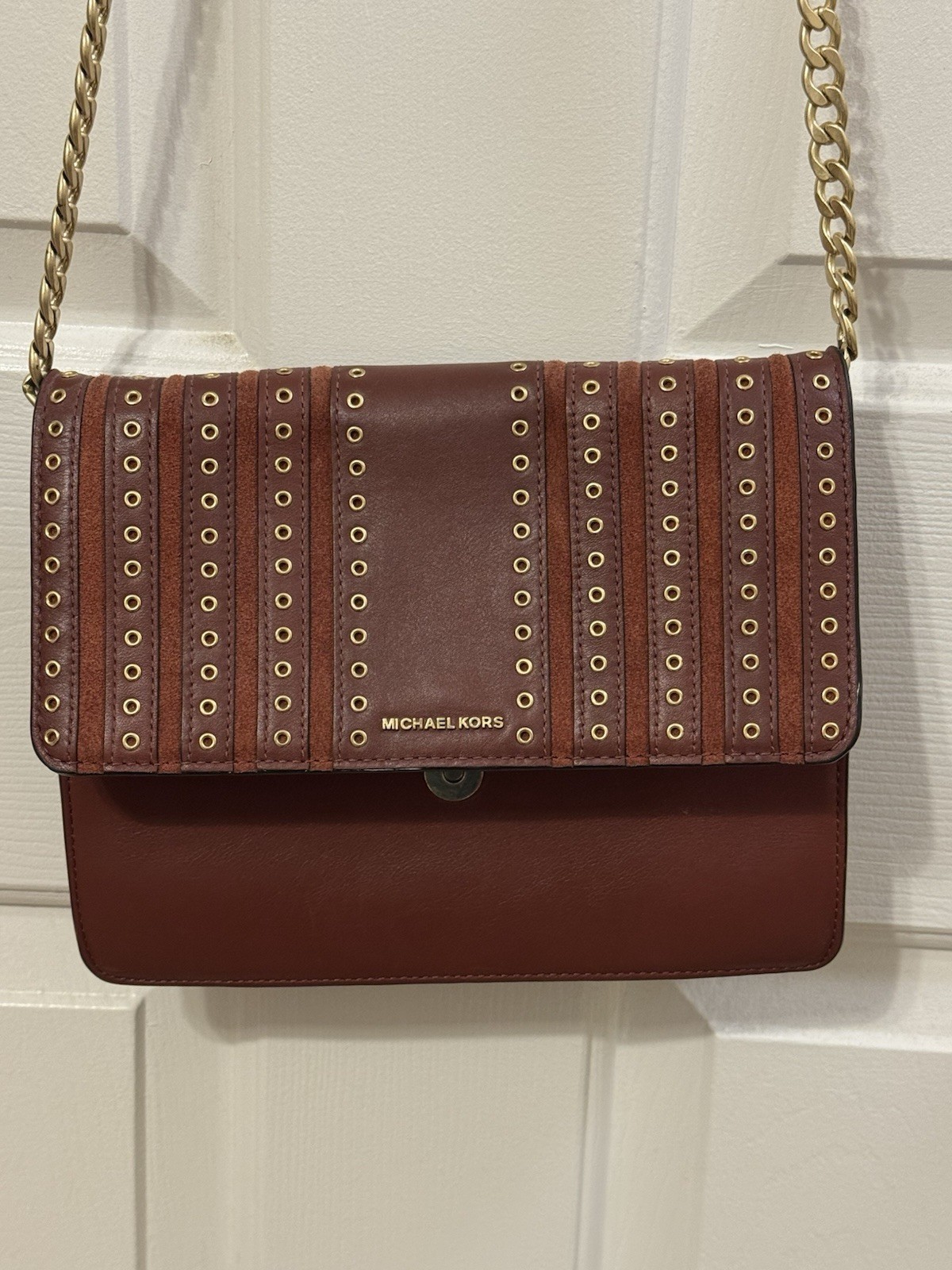 Michael Kors Brooklyn Grommet large leather and suede crossbody bag