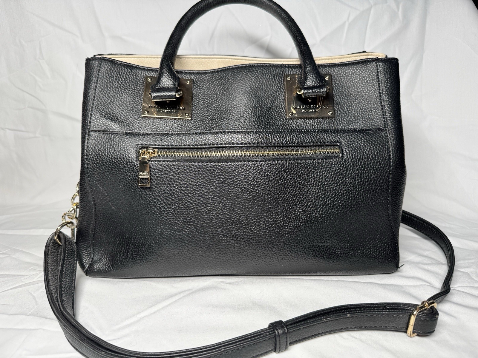 Marc New York Andrew Marc Black Satchel Handbag Gold Chain Shoulder Strap