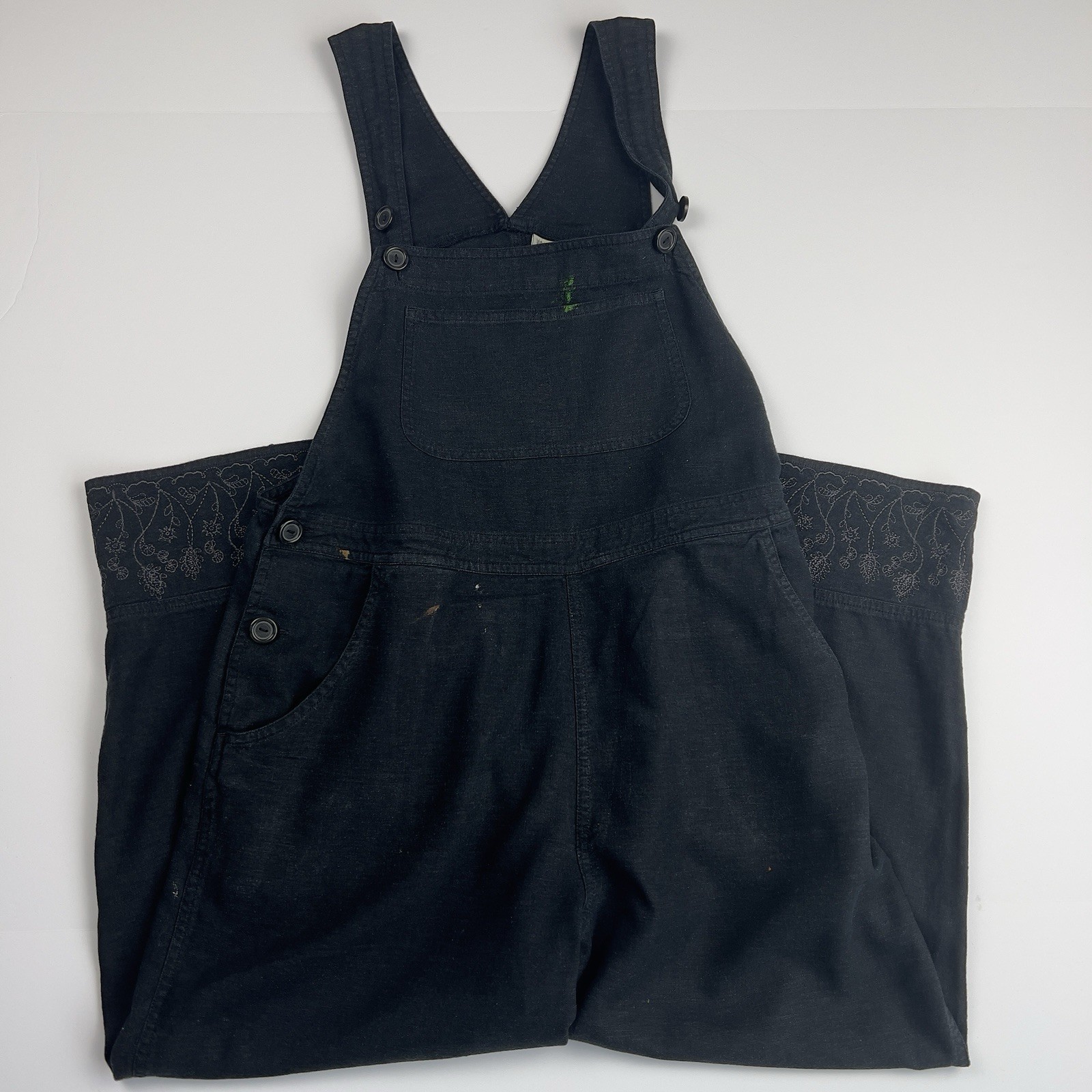 Vintage White Stag Black Linen Overalls Embroidered Artist Painters Jumpsuit M