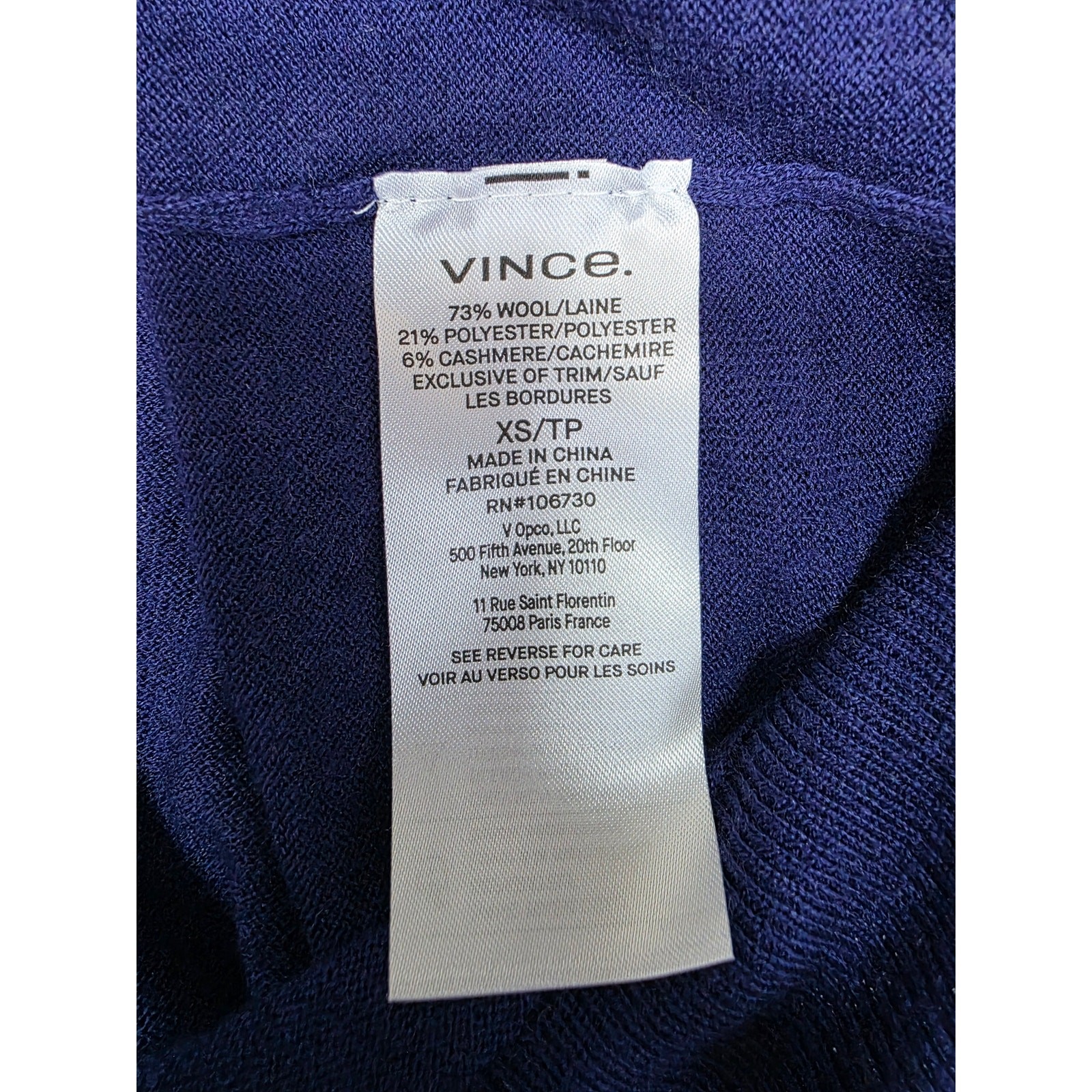 NWT VINCE XS Deep Iris Button-Up Wool Blend Short-Sleeve Cardigan