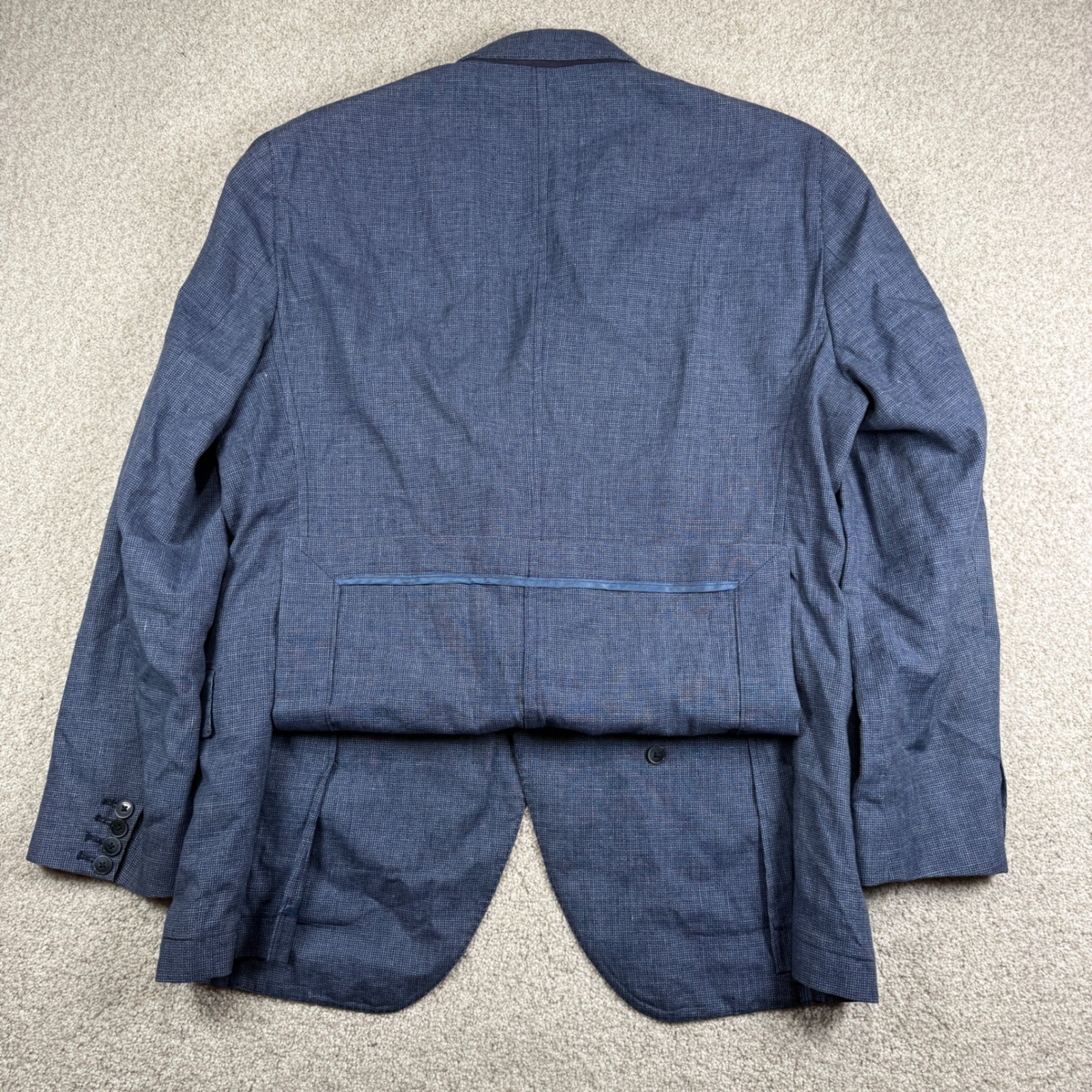 Hackett London Sport Coat Mens 46R Blue Linen Wool Blend Micro Check Blazer