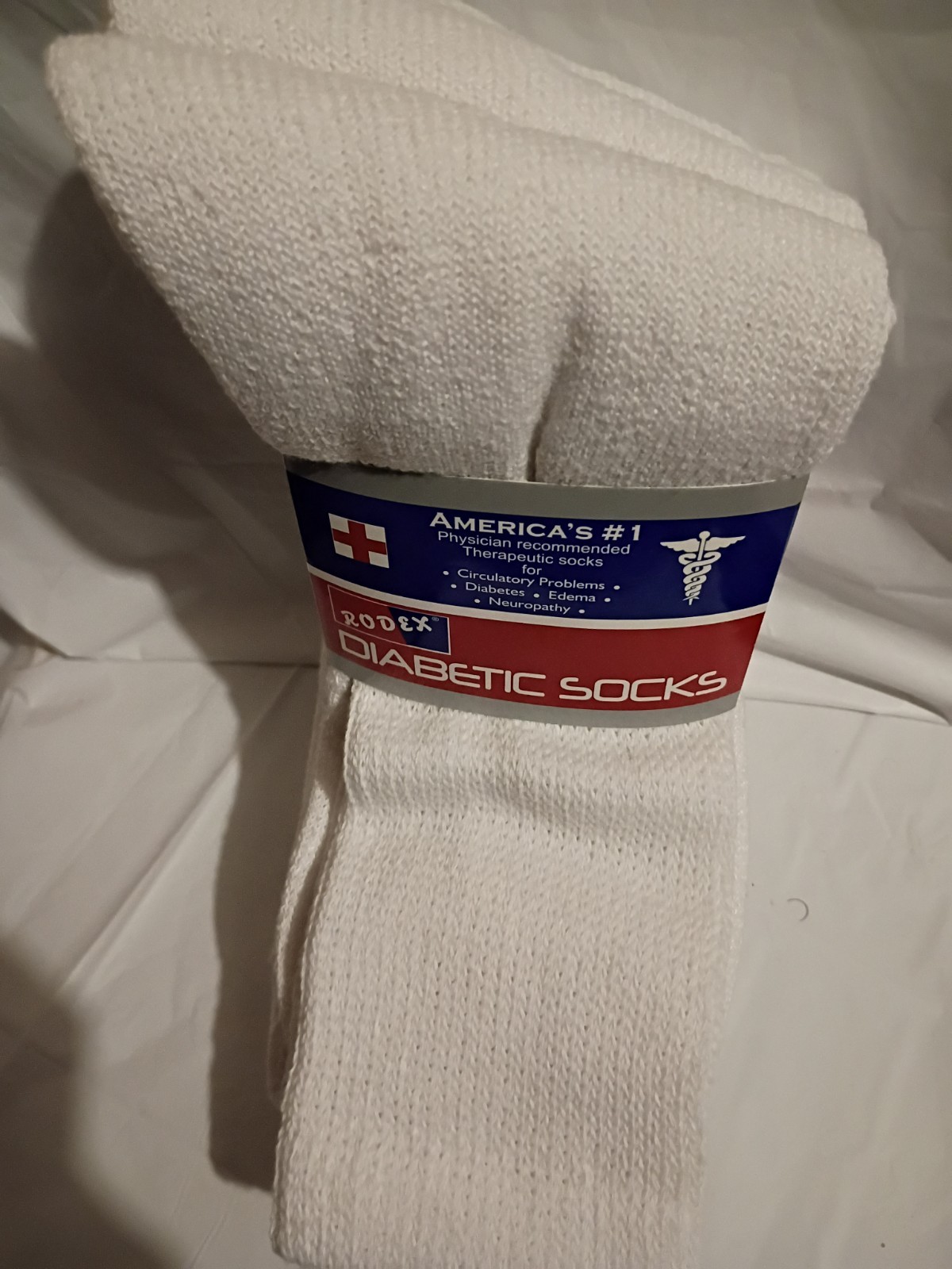 Rodex Therapeutic Crew Socks White Men’s Size 10-13 3 Pairs Cotton Blend