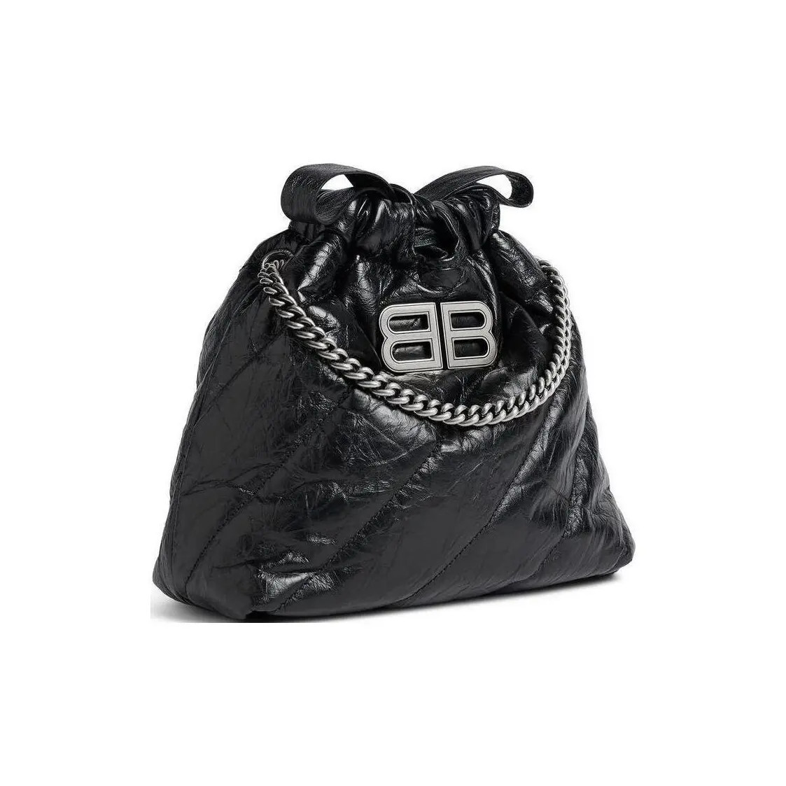 Balenciaga Crush Vintage Silver BB Logo Crossbody Bag Women’s Black 7.8x3x7.8 in
