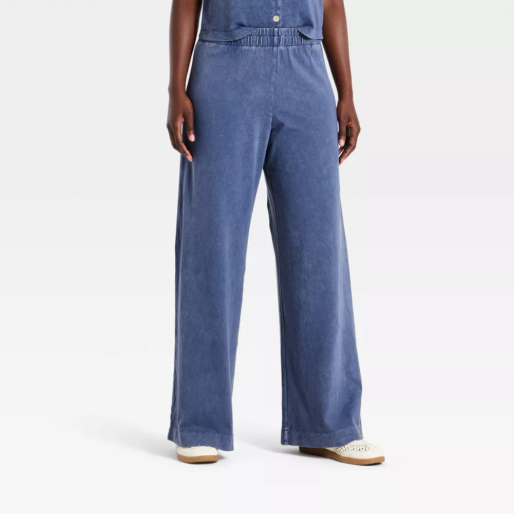 Women High-Rise Wide Leg Knit Pull-On Pants – Universal Thread Navy Blue