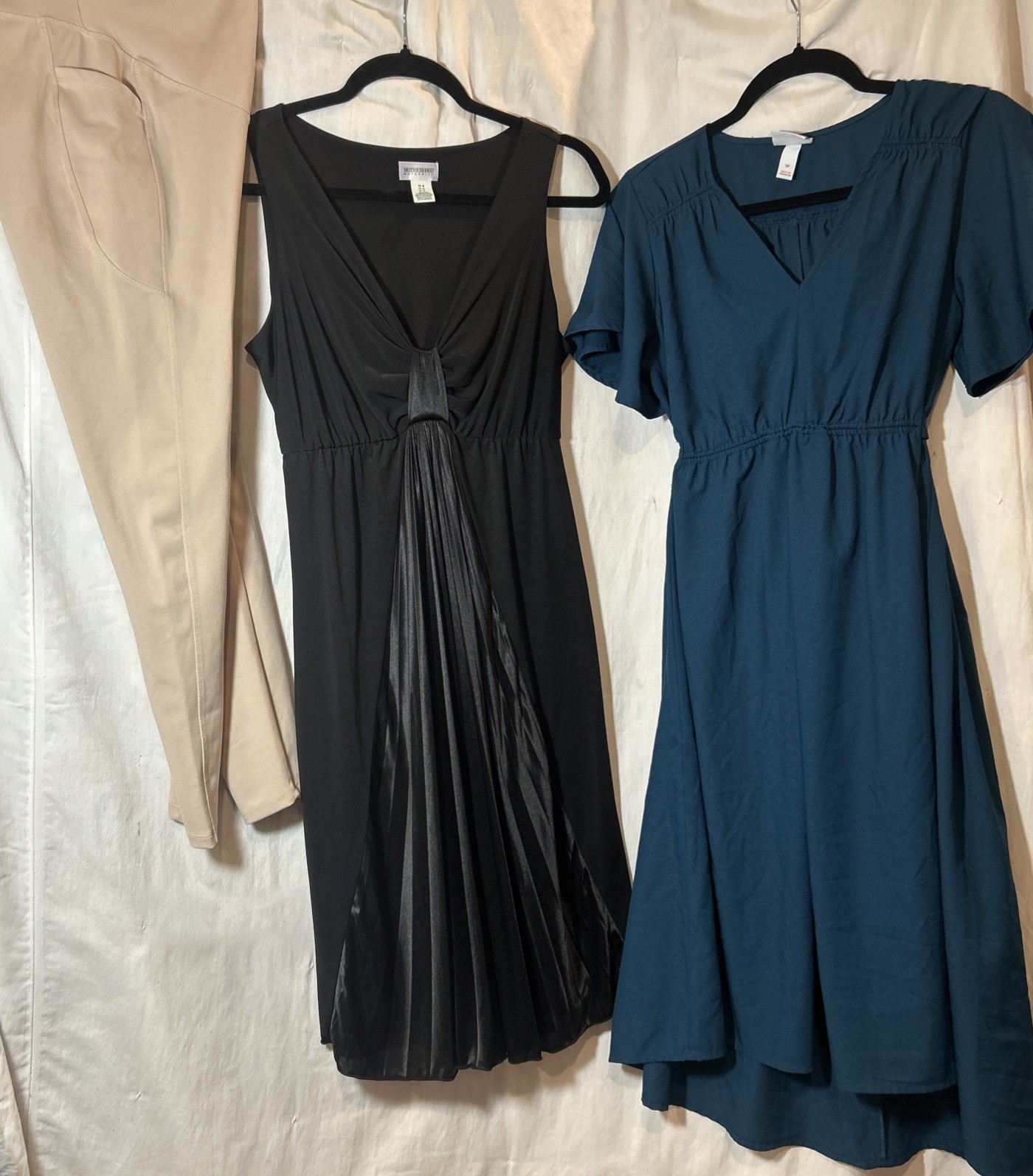Lot-3 Maternity Formal Black Dress, Blue Isabel Dress, Leggings Neutrals Medium