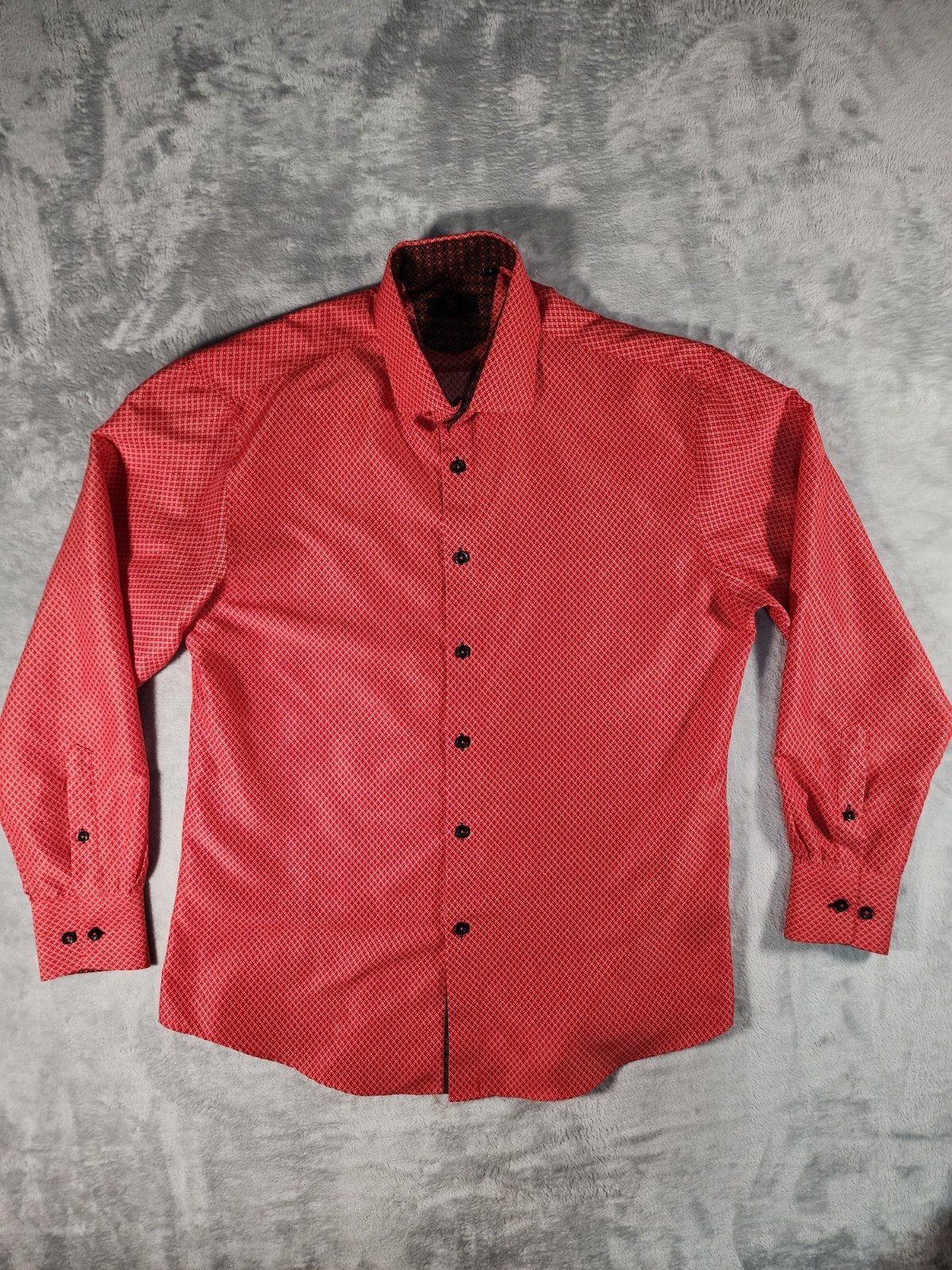 BC Collection Shirt Mens Large Red Geometric Print Long Sleeve Button Up