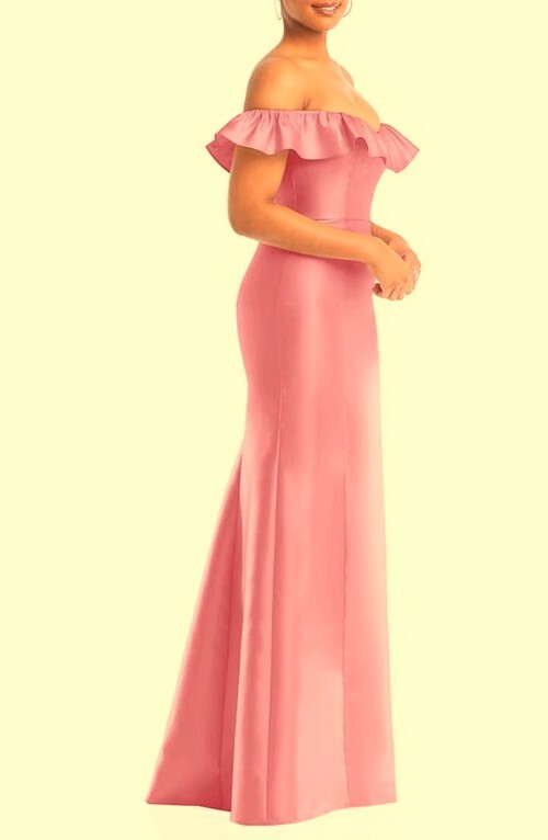 Alfred Sung Powder Pink Off Shoulder Ruffle Gown Dress Size 14 $269 D836