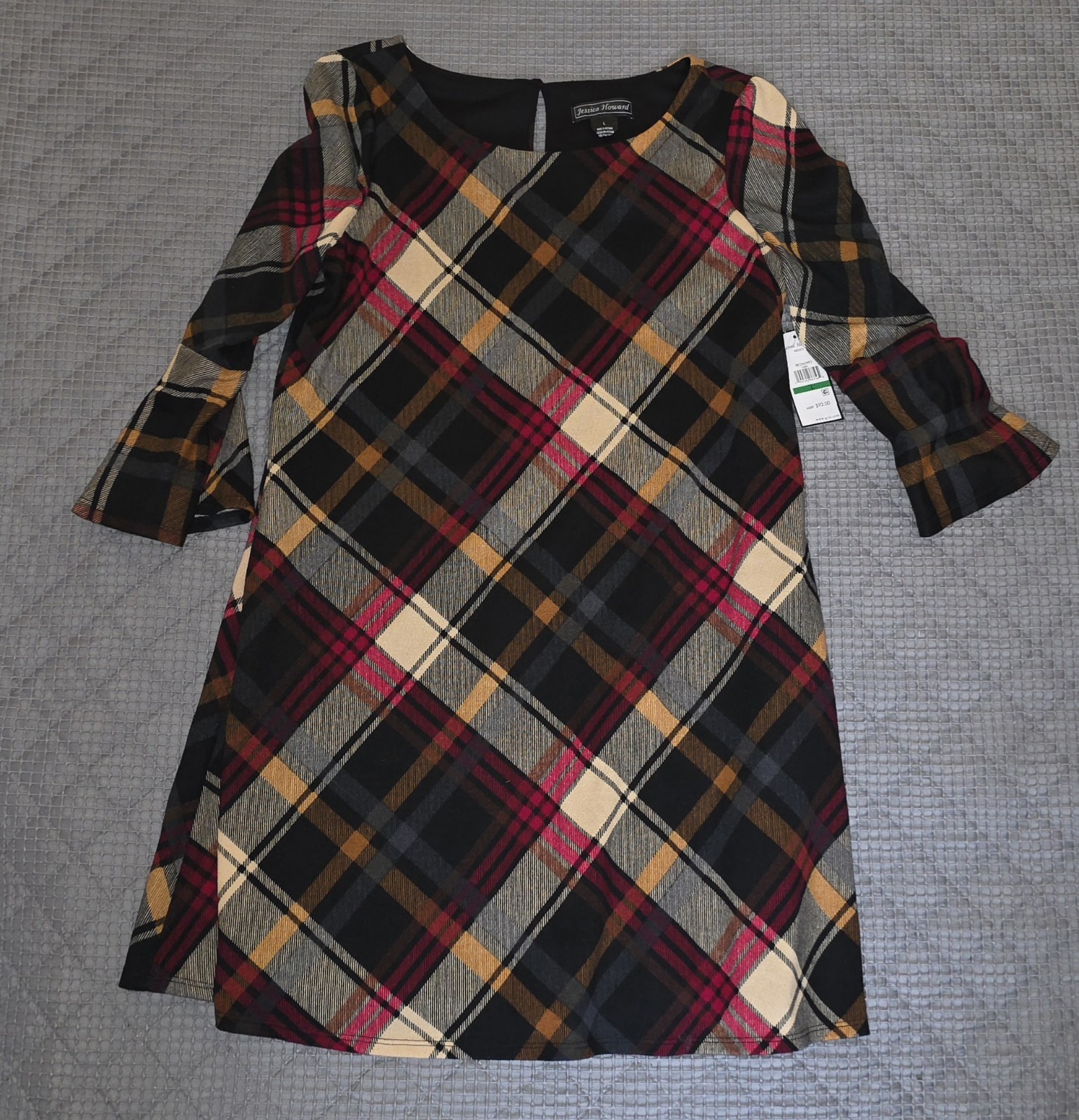 Jessica Howard NWT Women Multicolor plaid A-line dress bell sleeves Large